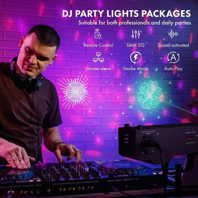 Alt view image 7 of 7 - DJ Light with Stand,7IN1 DJ Disco Party Light with Stand&Carry Bag RGB Par Lights,Rotating Ball,Strobe,UV Lighting by DMX Sound Activated Remote Control for Parties Gig Bar Stage