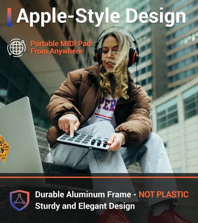 Alt view image 4 of 7 - Xjam Mobile Studio MIDI Pad Controller - Apple-style ultra-thin aluminum frame, velocity-sensitive, polyphonic aftertouch, plug & play on iPad, iPhone, Mac, PC