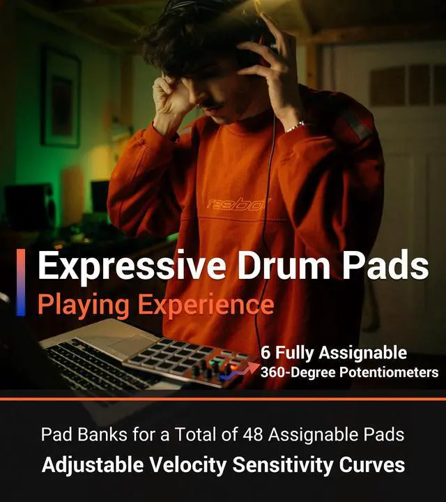Alt view image 3 of 7 - Xjam Mobile Studio MIDI Pad Controller - Apple-style ultra-thin aluminum frame, velocity-sensitive, polyphonic aftertouch, plug & play on iPad, iPhone, Mac, PC