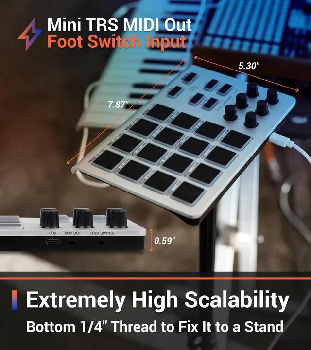 Alt view image 6 of 7 - Xjam Mobile Studio MIDI Pad Controller - Apple-style ultra-thin aluminum frame, velocity-sensitive, polyphonic aftertouch, plug & play on iPad, iPhone, Mac, PC