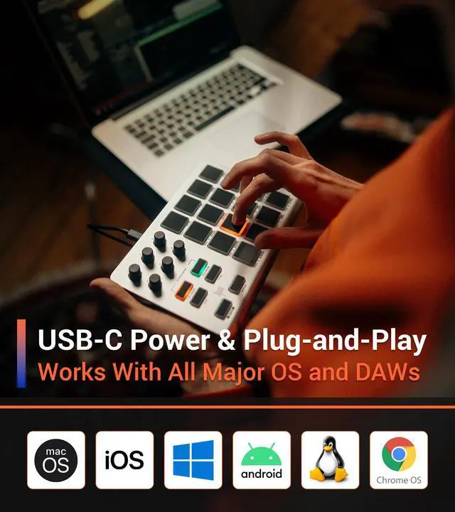 Alt view image 5 of 7 - Xjam Mobile Studio MIDI Pad Controller - Apple-style ultra-thin aluminum frame, velocity-sensitive, polyphonic aftertouch, plug & play on iPad, iPhone, Mac, PC