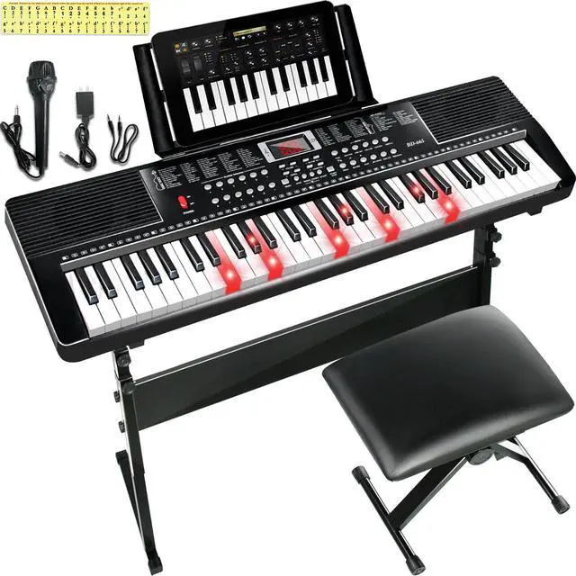Main image of 61 Key Keyboard Piano for Beginners with Lighted Keys & Pro Teaching Modes,Includes Stand, Bench, Microphone, Music Stand,70 Demos, 200 Rhythms/Tones, Gift for Beginners