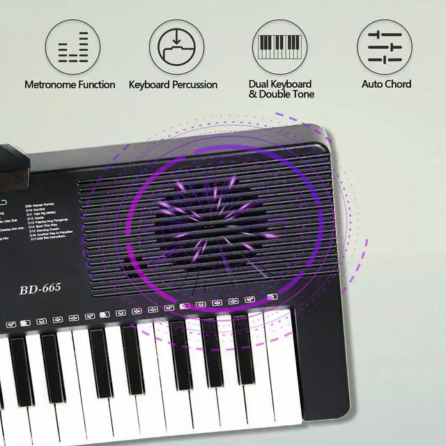 Alt view image 2 of 7 - 61 Key Keyboard Piano for Beginners with Lighted Keys & Pro Teaching Modes,Includes Stand, Bench, Microphone, Music Stand,70 Demos, 200 Rhythms/Tones, Gift for Beginners
