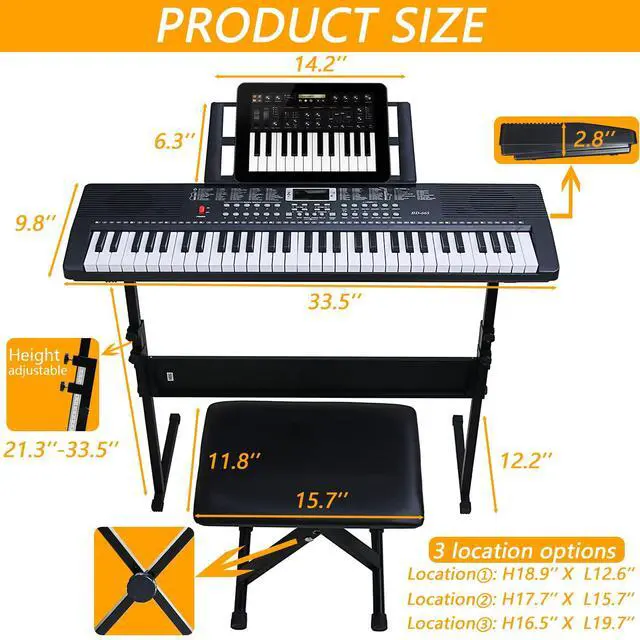Alt view image 6 of 7 - 61 Key Keyboard Piano for Beginners with Lighted Keys & Pro Teaching Modes,Includes Stand, Bench, Microphone, Music Stand,70 Demos, 200 Rhythms/Tones, Gift for Beginners