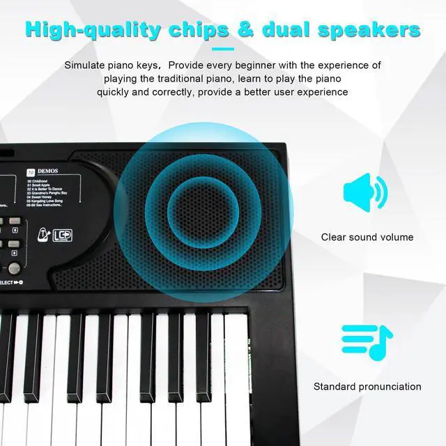 Alt view image 4 of 7 - 61-Key Electric Keyboard Piano with Lighted Keys, Gifts, Premium Bundle: Stand, Bench, Mic,Headphones, Music Stand, Stickers, 70 Demos 200 Tones/Rhythms, Beginners/Adults
