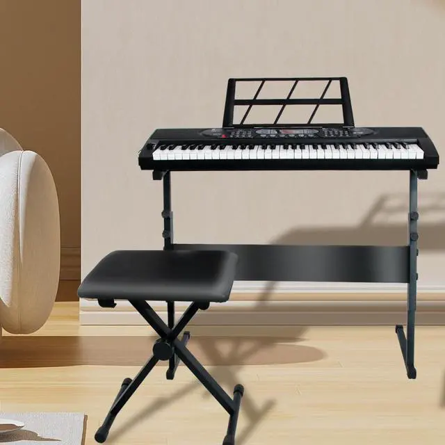 Alt view image 5 of 7 - 61-Key Electric Keyboard Piano with Lighted Keys, Gifts, Premium Bundle: Stand, Bench, Mic,Headphones, Music Stand, Stickers, 70 Demos 200 Tones/Rhythms, Beginners/Adults