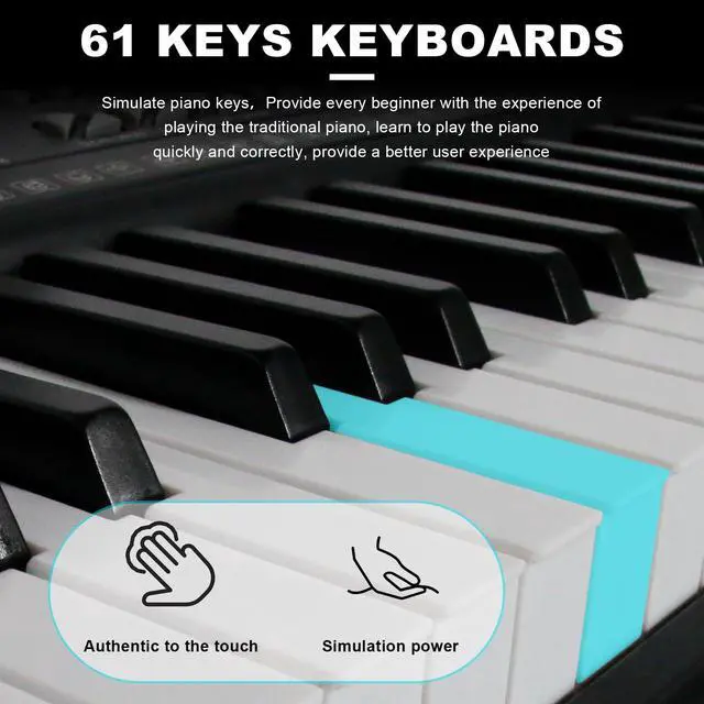 Alt view image 6 of 7 - 61-Key Electric Keyboard Piano with Lighted Keys, Gifts, Premium Bundle: Stand, Bench, Mic,Headphones, Music Stand, Stickers, 70 Demos 200 Tones/Rhythms, Beginners/Adults