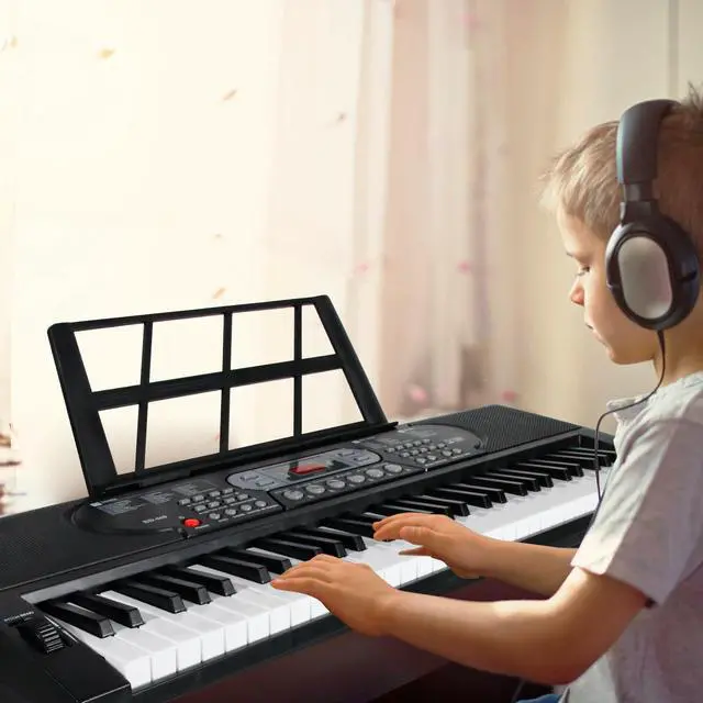 Alt view image 7 of 7 - 61-Key Electric Keyboard Piano with Lighted Keys, Gifts, Premium Bundle: Stand, Bench, Mic,Headphones, Music Stand, Stickers, 70 Demos 200 Tones/Rhythms, Beginners/Adults