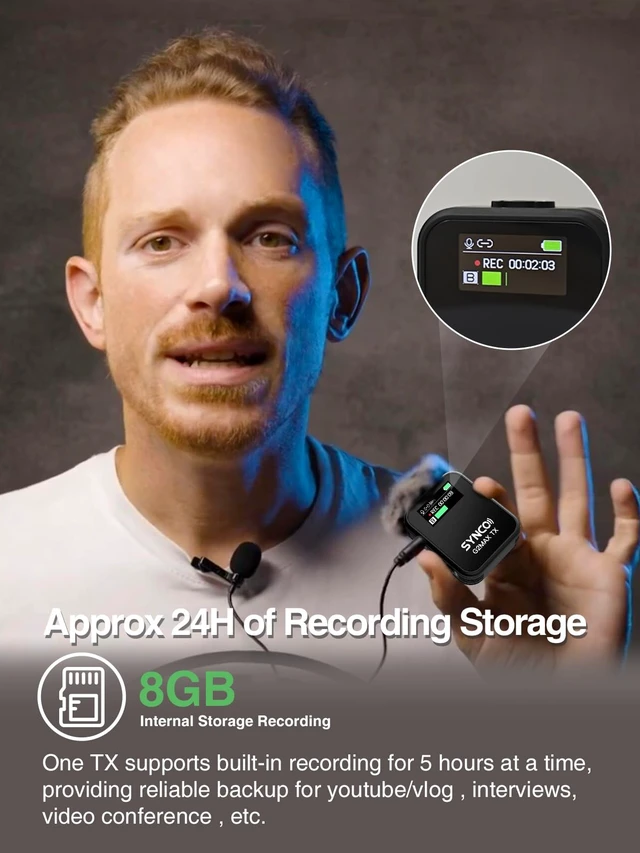 Alt view image 3 of 7 - G2A1 MAX Wireless Lavalier Microphone, 2TX+1RX, 8GB Recording 24H Audio Backup, 656ft/200m Transmission, TFT Displays, Noise Reduction, Gain Control, Real-Time Monitoring