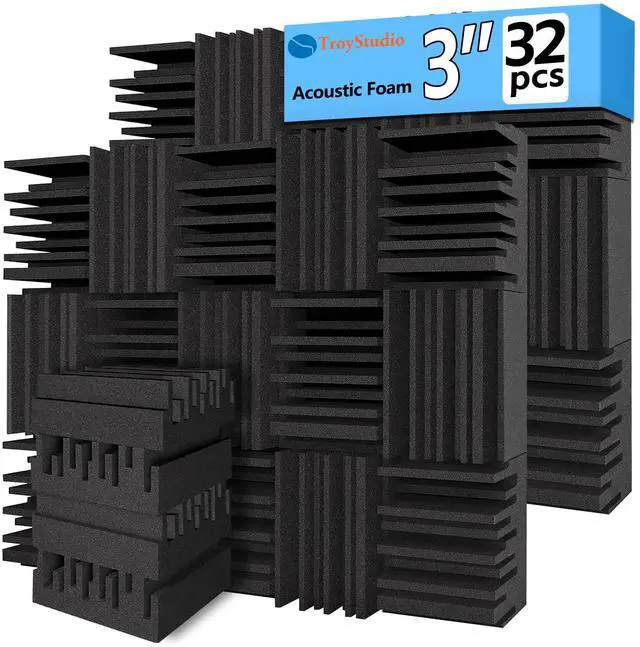 Main image of Thick Acoustic Foam Panels, 12 X 12 X 3 Inch 32 Pcs Broadband Sound Absorbing Foam, Dense Soundproof Padding Tile, Recording Studio Foam Absorber, Groove Decorative 3D Wall Ceiling Panel