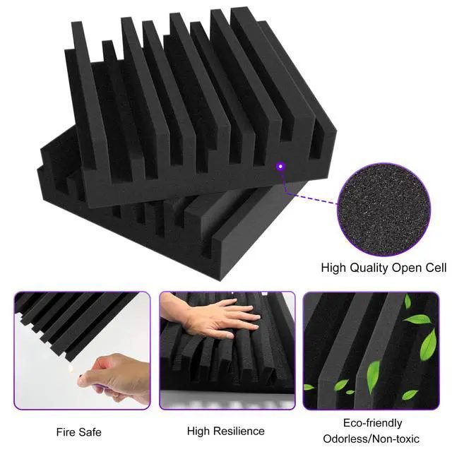 Alt view image 4 of 6 - Thick Acoustic Foam Panels, 12 X 12 X 3 Inch 32 Pcs Broadband Sound Absorbing Foam, Dense Soundproof Padding Tile, Recording Studio Foam Absorber, Groove Decorative 3D Wall Ceiling Panel