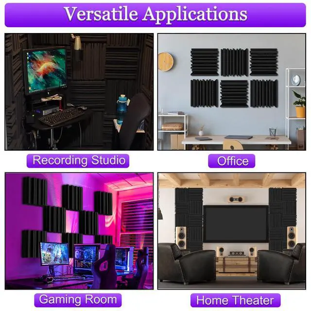 Alt view image 5 of 6 - Thick Acoustic Foam Panels, 12 X 12 X 3 Inch 32 Pcs Broadband Sound Absorbing Foam, Dense Soundproof Padding Tile, Recording Studio Foam Absorber, Groove Decorative 3D Wall Ceiling Panel