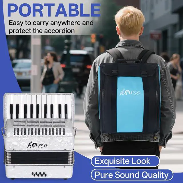 Alt view image 4 of 7 - Accordion, 22 Keys 8 Bass Piano Accordion Acordeones Para Adultos, Acordeón De Adulto Azul for Beginners Adults, Educational Musical Instrument Sweet Sound with Straps and Padded Bag (White)