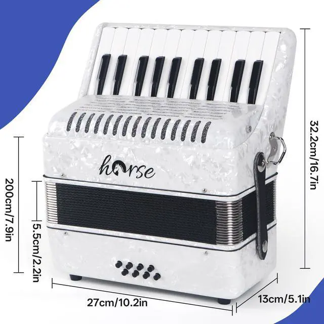 Alt view image 6 of 7 - Accordion, 22 Keys 8 Bass Piano Accordion Acordeones Para Adultos, Acordeón De Adulto Azul for Beginners Adults, Educational Musical Instrument Sweet Sound with Straps and Padded Bag (White)