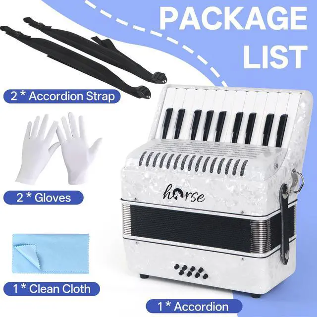 Alt view image 5 of 7 - Accordion, 22 Keys 8 Bass Piano Accordion Acordeones Para Adultos, Acordeón De Adulto Azul for Beginners Adults, Educational Musical Instrument Sweet Sound with Straps and Padded Bag (White)
