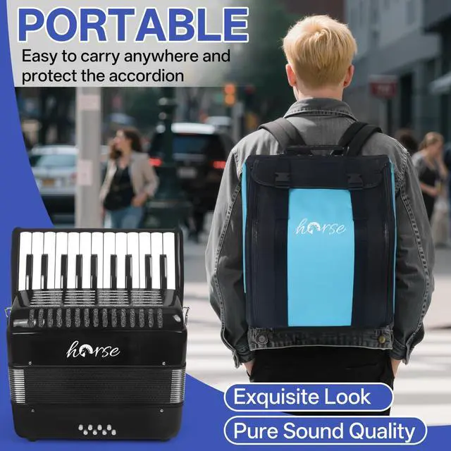 Alt view image 5 of 7 - Accordion, 22 Keys 8 Bass Piano Accordion Acordeones Para Adultos, Acordeón De Adulto Azul for Beginners Adults, Educational Musical Instrument Sweet Sound with Straps and Padded Bag (Black)