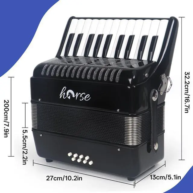 Alt view image 6 of 7 - Accordion, 22 Keys 8 Bass Piano Accordion Acordeones Para Adultos, Acordeón De Adulto Azul for Beginners Adults, Educational Musical Instrument Sweet Sound with Straps and Padded Bag (Black)