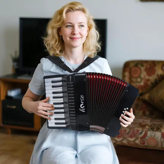 Alt view image 7 of 7 - Accordion, 22 Keys 8 Bass Piano Accordion Acordeones Para Adultos, Acordeón De Adulto Azul for Beginners Adults, Educational Musical Instrument Sweet Sound with Straps and Padded Bag (Black)
