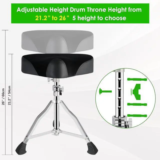Alt view image 3 of 7 - Drum Throne Drum Seat Height Adjustable,Padded Drum Stools Motorcycle Style Drum Chair with Anti-Slip Feet for Drummers,Adult