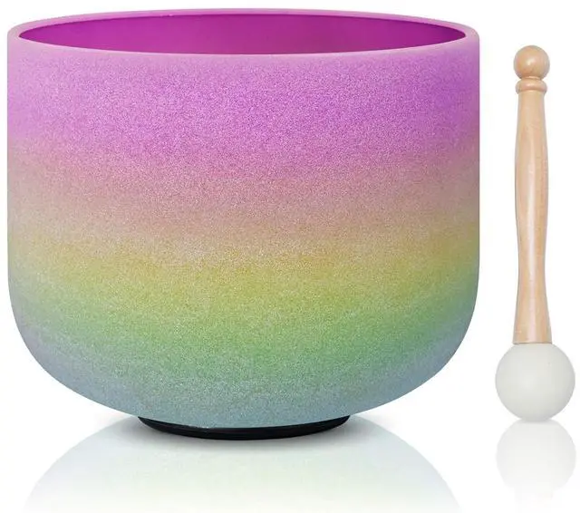 Main image of 440HZ 8 Inch Rainbow Colored B Note Crown Chakra Frosted Quartz Crystal Singing Bowl for Sound Healing and Meditation