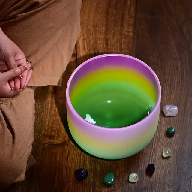 Alt view image 2 of 6 - 440HZ 8 Inch Rainbow Colored B Note Crown Chakra Frosted Quartz Crystal Singing Bowl for Sound Healing and Meditation