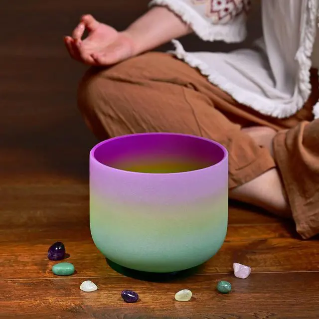 Alt view image 3 of 6 - 440HZ 8 Inch Rainbow Colored B Note Crown Chakra Frosted Quartz Crystal Singing Bowl for Sound Healing and Meditation