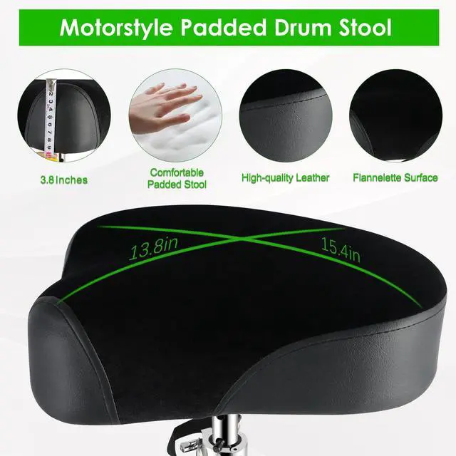 Alt view image 5 of 7 - Drum Throne Drum Seat Height Adjustable,Padded Drum Stools Motorcycle Style Drum Chair with Anti-Slip Feet for Drummers,Adult