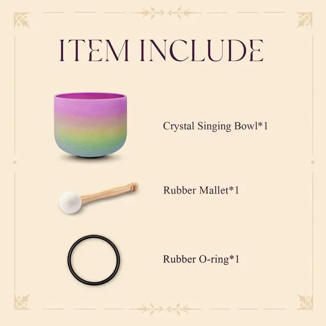 Alt view image 6 of 6 - 440HZ 8 Inch Rainbow Colored B Note Crown Chakra Frosted Quartz Crystal Singing Bowl for Sound Healing and Meditation