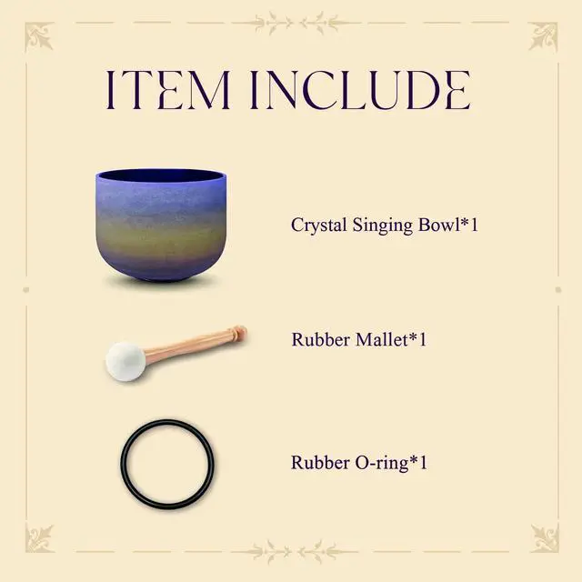 Alt view image 6 of 6 - 440HZ 8 Inch Rainbow Colored A Note Third-Eye Chakra Frosted Quartz Crystal Singing Bowl for Sound Healing and Meditation
