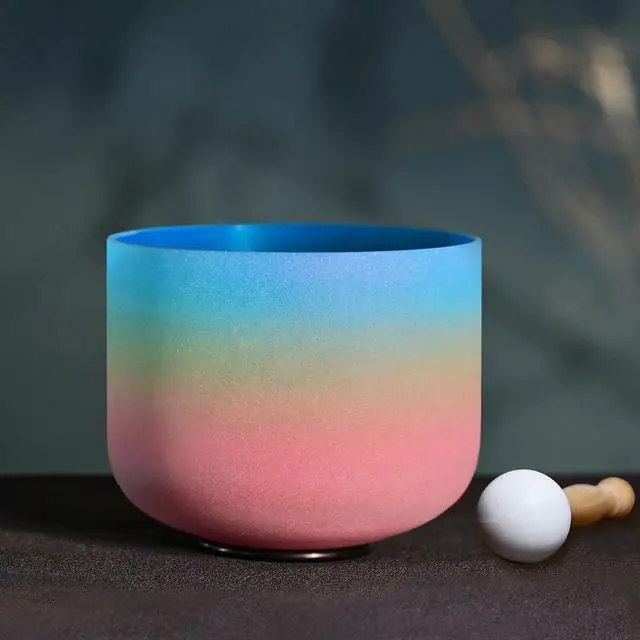 Main image of 440HZ 8 Inch Rainbow Colored G Note Throat Chakra Frosted Quartz Crystal Singing Bowl for Sound Healing and Meditation