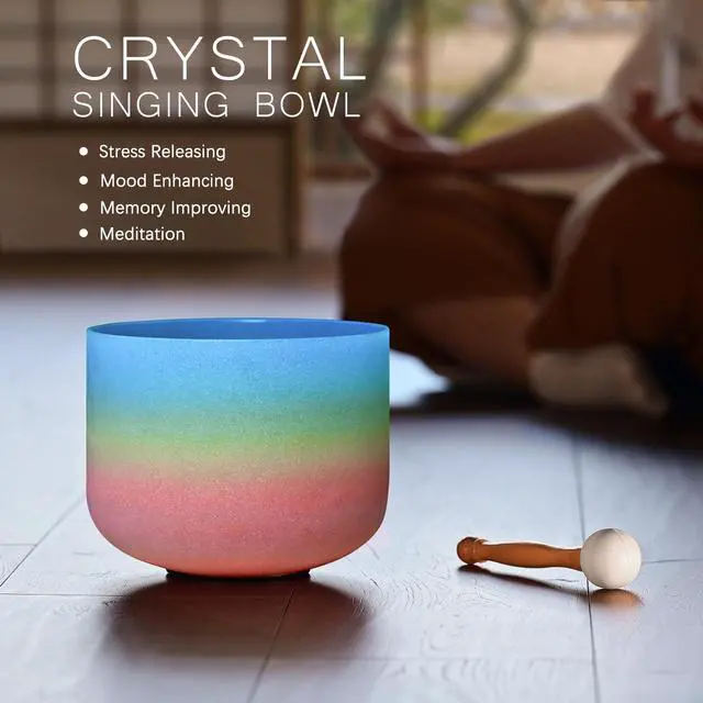 Alt view image 5 of 6 - 440HZ 8 Inch Rainbow Colored G Note Throat Chakra Frosted Quartz Crystal Singing Bowl for Sound Healing and Meditation