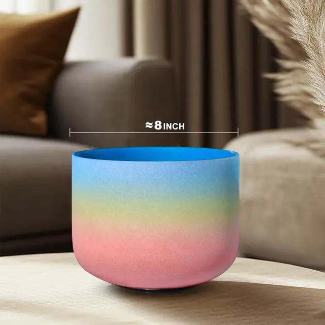 Alt view image 2 of 6 - 440HZ 8 Inch Rainbow Colored G Note Throat Chakra Frosted Quartz Crystal Singing Bowl for Sound Healing and Meditation