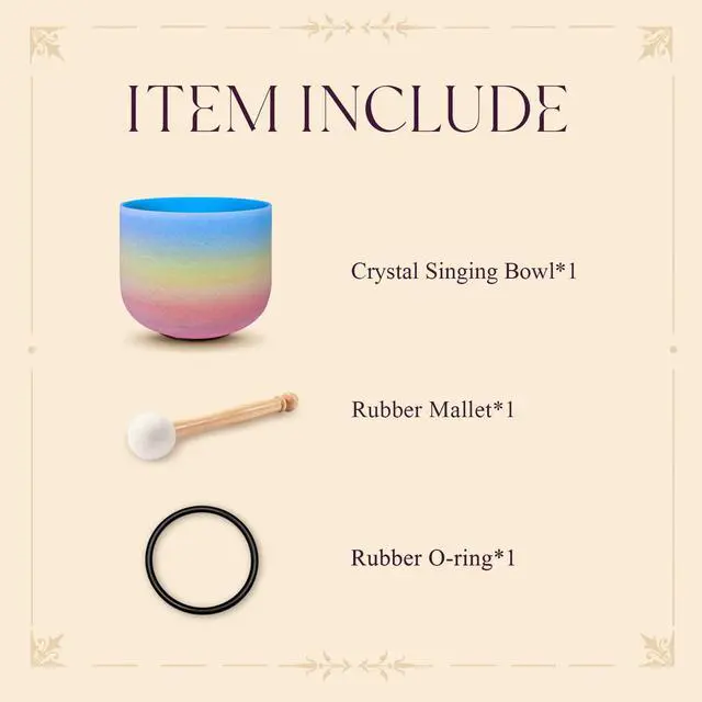 Alt view image 6 of 6 - 440HZ 8 Inch Rainbow Colored G Note Throat Chakra Frosted Quartz Crystal Singing Bowl for Sound Healing and Meditation