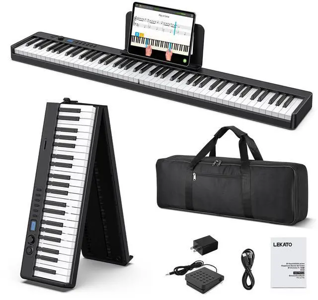Main image of Portable 88 Keys Electric Piano Keyboard, Foldable Digital Piano with Full Size Semi-Weighted Velocity Keys, Wood Grain, Learning Mode, LCD Screen, Bluetooth USB Midi, for Beginners Home Travel