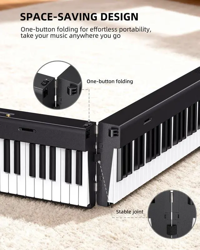Alt view image 2 of 7 - Portable 88 Keys Electric Piano Keyboard, Foldable Digital Piano with Full Size Semi-Weighted Velocity Keys, Wood Grain, Learning Mode, LCD Screen, Bluetooth USB Midi, for Beginners Home Travel