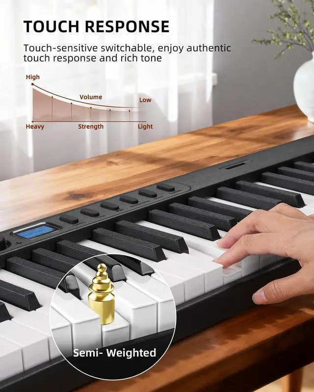 Alt view image 4 of 7 - Portable 88 Keys Electric Piano Keyboard, Foldable Digital Piano with Full Size Semi-Weighted Velocity Keys, Wood Grain, Learning Mode, LCD Screen, Bluetooth USB Midi, for Beginners Home Travel