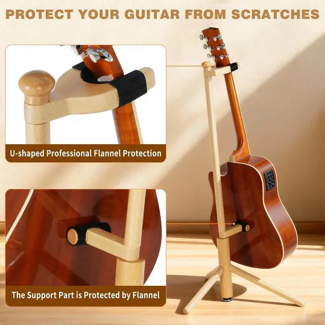 Alt view image 3 of 7 - Guitar Stand, Solid Wood Acoustic Guitar Stand Floor with Paddin | Acoustic Guitar Stand,Single Neck Support,Wood Color for Acoustic Guitar, Electric Guitar & Mandolin,Backrest