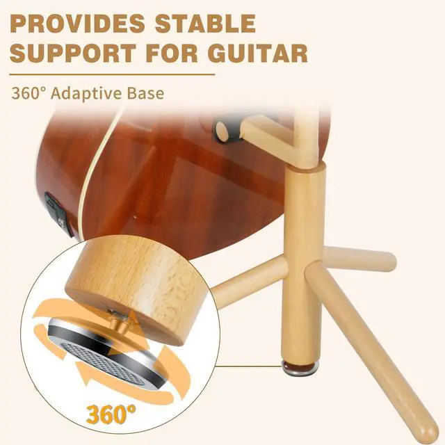 Alt view image 4 of 7 - Guitar Stand, Solid Wood Acoustic Guitar Stand Floor with Paddin | Acoustic Guitar Stand,Single Neck Support,Wood Color for Acoustic Guitar, Electric Guitar & Mandolin,Backrest