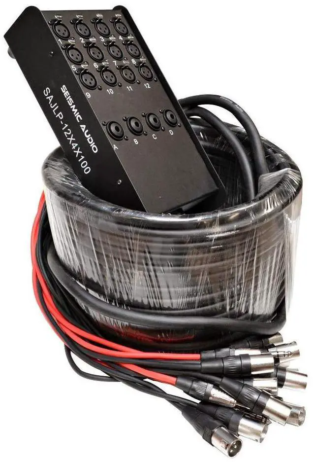 Main image of SAJLP-12x4x100-12 Channel 100 Foot XLR Low Profile Snake Cable with 4 TRS Returns - Circuit Board Snake for Recording, Stage, Studio PA DJ use