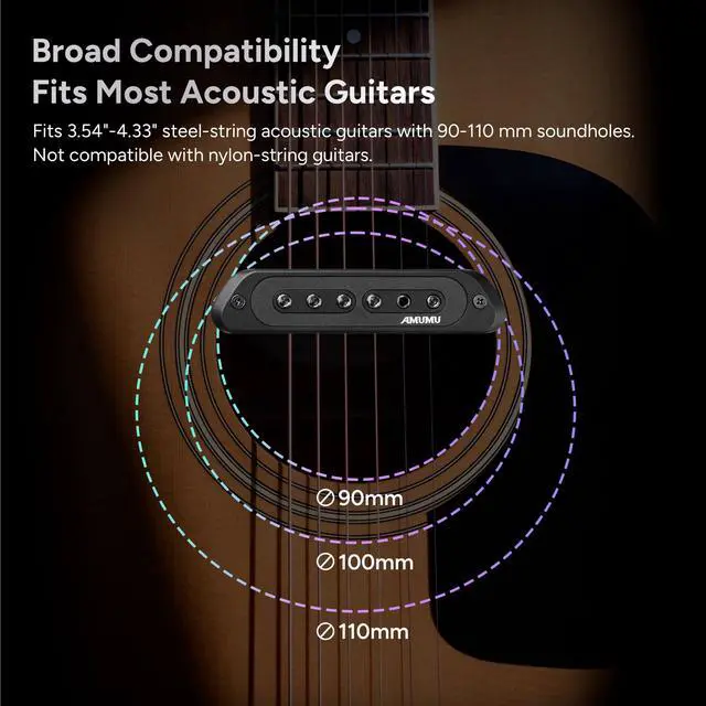 Alt view image 3 of 7 - SP60 Acoustic Guitar Pickup Humbucker Magnetic Passive Soundhole Pickup for Acoustic guitar Black