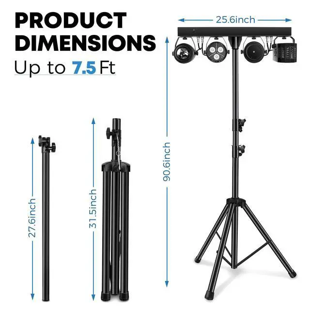 Alt view image 3 of 7 - DJ Lights with Stand, Party Bar Gig Lighting Package with Carry Bag, Sound Activated Disco Lights for Parties DMX & Remote Control, LED Stage Lighting System for Booth, Band, Wedding, Shows