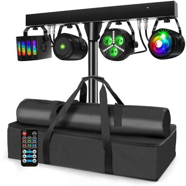 Main image of DJ Lights with Stand, Party Bar Gig Lighting Package with Carry Bag, Sound Activated Disco Lights for Parties DMX & Remote Control, LED Stage Lighting System for Booth, Band, Wedding, Shows