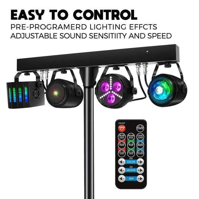 Alt view image 4 of 7 - DJ Lights with Stand, Party Bar Gig Lighting Package with Carry Bag, Sound Activated Disco Lights for Parties DMX & Remote Control, LED Stage Lighting System for Booth, Band, Wedding, Shows