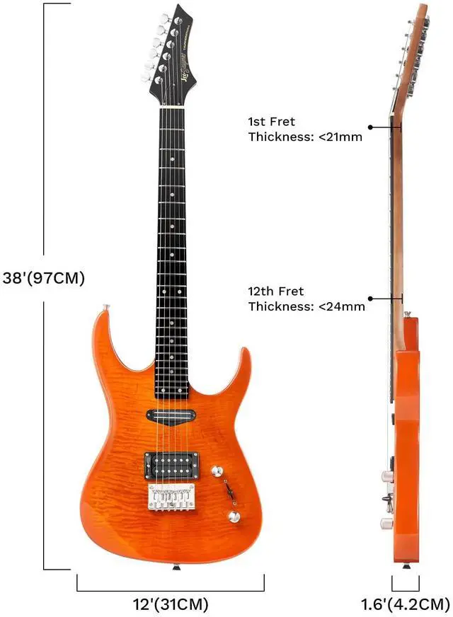 Alt view image 2 of 7 - Electric Guitar,Thunderstorm ST Style Solid Body Electric Guitar, Flamed Maple Top, Purple Fixed Bridge, Railway Pickup, 24 Frets,for Beginner Student&Adult (Sunburst Flame)