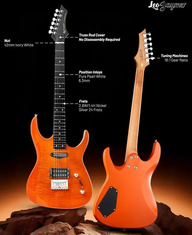 Alt view image 3 of 7 - Electric Guitar,Thunderstorm ST Style Solid Body Electric Guitar, Flamed Maple Top, Purple Fixed Bridge, Railway Pickup, 24 Frets,for Beginner Student&Adult (Sunburst Flame)