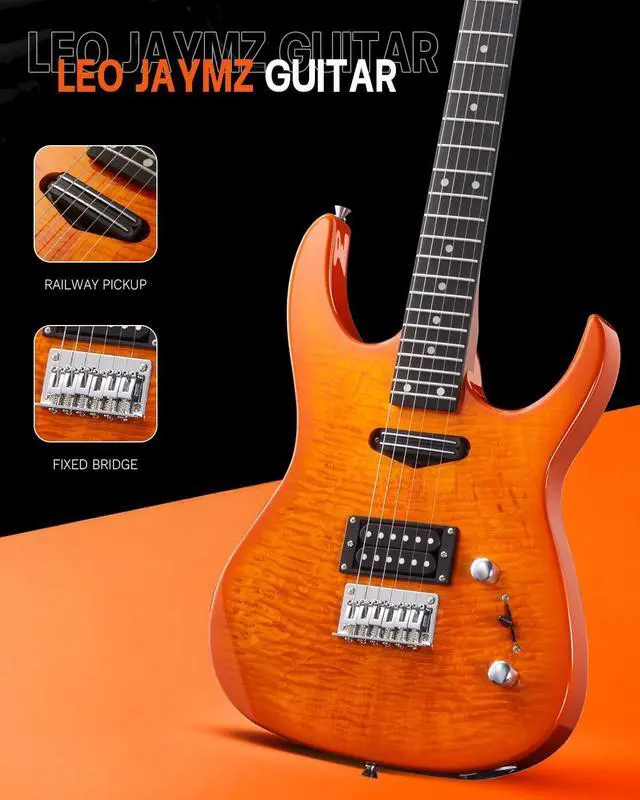 Alt view image 4 of 7 - Electric Guitar,Thunderstorm ST Style Solid Body Electric Guitar, Flamed Maple Top, Purple Fixed Bridge, Railway Pickup, 24 Frets,for Beginner Student&Adult (Sunburst Flame)