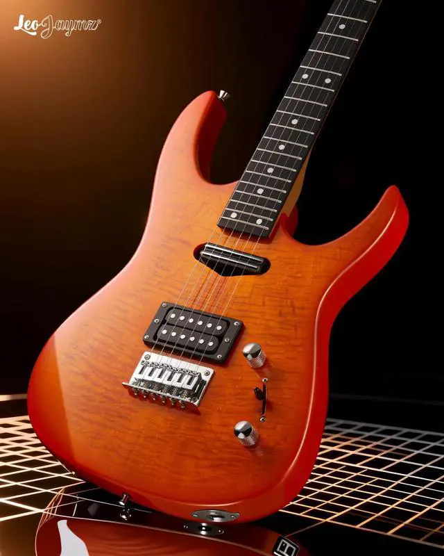 Alt view image 6 of 7 - Electric Guitar,Thunderstorm ST Style Solid Body Electric Guitar, Flamed Maple Top, Purple Fixed Bridge, Railway Pickup, 24 Frets,for Beginner Student&Adult (Sunburst Flame)