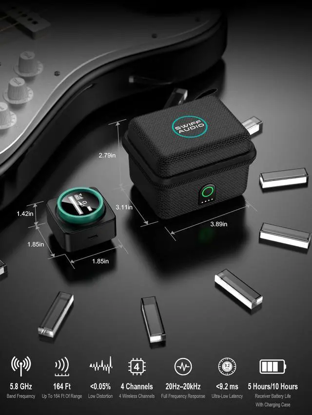 Alt view image 5 of 7 - WX520 Wireless in Ear Monitor System, 5.8GHz IEM System w/Stereo/Mono Switch, Built-in Cue Mic, LED Receiver & Charging Case Transmitter, 4 Channels, One-to-More for Studio, Bands, Live