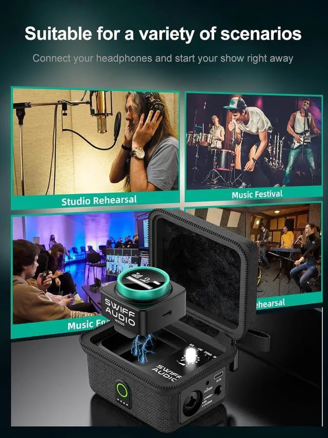 Alt view image 7 of 7 - WX520 Wireless in Ear Monitor System, 5.8GHz IEM System w/Stereo/Mono Switch, Built-in Cue Mic, LED Receiver & Charging Case Transmitter, 4 Channels, One-to-More for Studio, Bands, Live