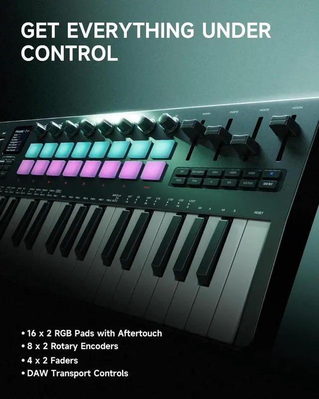 Alt view image 4 of 7 - STARRYKEY-37 PLAY MIDI Keyboard Controller, 37 Key Portable MIDI Controller with 128 Build-in Voices, 16 Drum Pads, Arpeggio, Sequencer, USB Wireless Connection, 4 DAW Software, 40 Courses